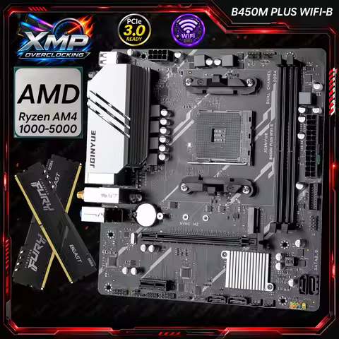 JGINYUE B450M PLUS WIFI-B Motherboard Set AM4 Ryzen1000-5000 R5 5600X CPU DDR4 16GB 32GB RAM M.2 NVM