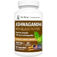 Dr.Berg Max Strength Ashwagandha Supplement 1000mg Root 4.5mg Black Pepper 90 Veg Caps Stress Anxiet