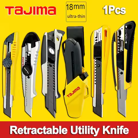 TAJIMA 1Pcs Retractable Utility Knife 18mm-wide L-type Blade Heavy Duty Box Cutter Automatic/Manual 