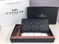 Chris精品代購 COACH 75000 男士皮夾 拉鍊款 長夾 卡夾 錢包 零錢包 鑰匙圈扣 黑拼色槍色五金 黑款