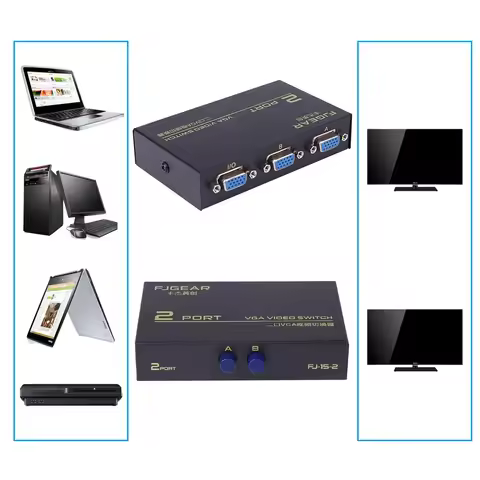 2 in 1 Out 2 Port VGA Splitter Box 130MHz Bandwidth VGA Vedio Splitter 2 PC To 1 Monitor for PC Moni