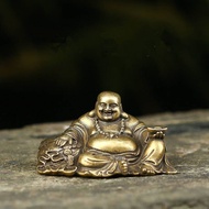 Brass Buddha Maitreya Laughing Buddha Small Ornaments Sitting Buddha Buddha Bronze Buddha Statue Handle Antique Old Bronze Micro-Carving Antique Device Brass Buddha Maitreya Laughing Buddha Small Ornaments S