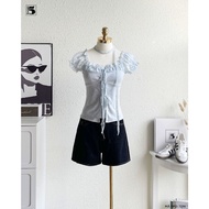 Twentyfive short-sleeved shirt with feminine lace and puff sleeves 7236