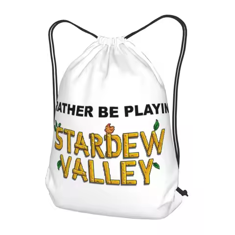I'd Rather Be Playing Stardew Valley Backpacks Portable Drawstring Bags Shoes Bag Book Bags for Trav