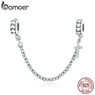 Bamoer 925 Sterling Sliver Charms Beads Safety Chain Minimalist Crosses Design Diy For Bracelet Gift