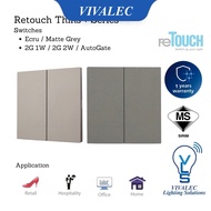 ReTouch Thins+ Series Switch & Socket - Premium Finishes: Matte Grey & Ecru (Texture Gold)
