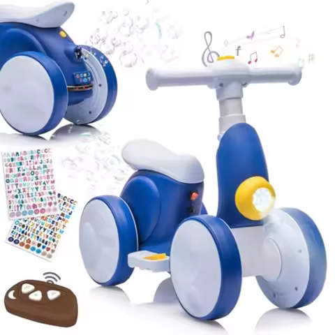 Electric Baby Balance Bike with Bubble Machine for 1 Year Old Boys Girls 4 in 1 Toddler Balance Bike