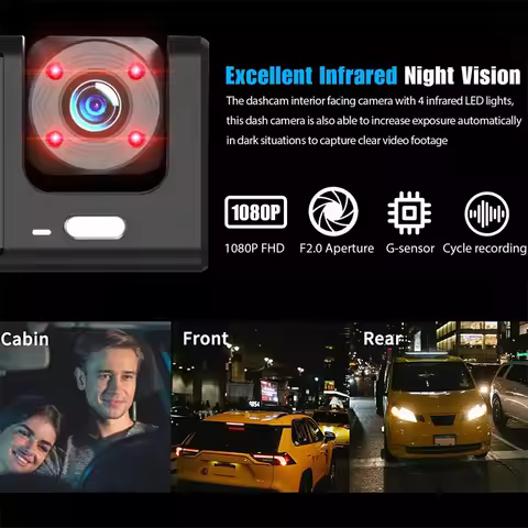 3 Channel Car DVR HD 1080P 3-Lens Inside Vehicle Dash CamThree Way Camera DVRs Recorder Video Regist