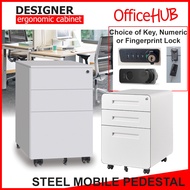 OFFICEHUB Steel Metal Mobile Pedestal With 2 Drawer 1 Filing ★ Wheels ★ Office Home Metal Cabinet ★ 