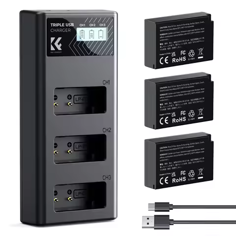 K&F CONCEPT LP-E17 Battery 3-Pack and Upgraded 3-Slot LCD Charger for Canon EOS R50 RP R10 R8 Rebel 