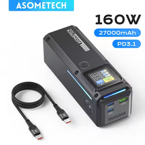 160W Power Bank 27000mAh Dual USB C PD3.1 140W Fast Charging Digital Display Portable PowerBank for 