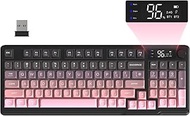 FREEWOLF M96 Wireless Gaming Keyboard Creamy Membrane with Rainbow Backlight,Media Knob,LCD Screen,D