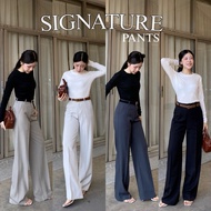 SIGNATURE High Waist Fabric Pants Mid-Rise Barrel Legs Cotton Pants Women Linen Pants Women