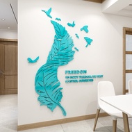 Feather Wall Stickers Three-Dimensional Mirror Wall Stickers Feather Shape Creative Mirror Stickers Acrylic Self-Adhesive Mirror Decoration Bedroom Living Room Hotel