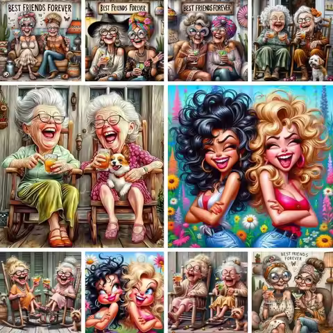 Diamond Painting Needlework Elderly Sisters Portrait Best Friends Forever DIY Diamond Art Kits Cotta