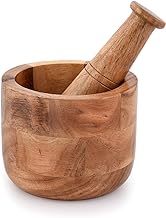 Samhita Handmade Acacia Wood Mortar and Pestle Perfect for Grinder for Herbs, Garlic, Walnut Spices &amp; Kitchen Essentials Usage