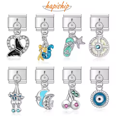 Hapiship New Original Daisy Fashion Fish Butterfly Eye CZ Charm Links Fit 9mm Bracelet Stainless Ste
