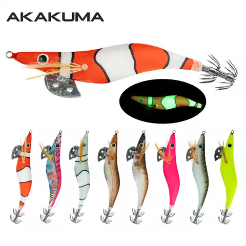 8Pcs Luminous Casting Lure 8cm/10cm/12cm Wood Shrimp Fishing Lure with 3D Eyes for Squid/Cuttlefish