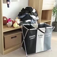 HTF 3 grids Waterproof Dirty Clothes Laundry Wash Basket Hamper Sorter