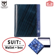 BULLCAPTAIN กระเป๋าใส่บัตรกระเป๋าสตางค์หนังสำหรับผู้ชายกระเป๋าสตางค์หนังกันขโมย RFID หลายช่องเสียบบั