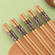 Set of 10 Pairs of Bamboo Chopsticks, Patterned Cover, Moisture-Proof, Easy to Pick Up and Stir-Fry 