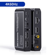 FHJIK Unnlink 4K 60Hz eARC HDMI Audio Extractor Switch 2 In 1 Out with SPDIF Optical Coaxial Aux HDM