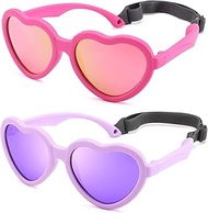 Heart Shaped kids Polarized Sunglasses - Flexible Unbreakable Shades with Strap for Toddler Girls Ag