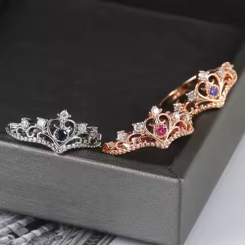 ZHOUYANG Crown Rings For Girls Party Finger Rings Rose Gold Color Brand Crystal Jewelry for women An