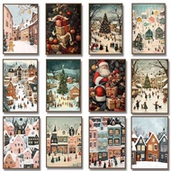 Cute Christmas Tree Village Retro Winter Snowy Posters and Prints Canvas Printing Wall Art Picture f