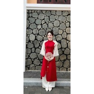Beautiful Ao Dai CNY, Ao Dai With Big Bow - Patterned Ao Dai - Innovative Ao Dai - Red Ao Dai