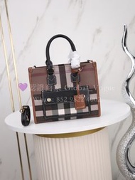 紫鑽🌟誠信商家🌟💜全新Burberry 經典格紋托特包 格紋帆布配皮革手袋 包包