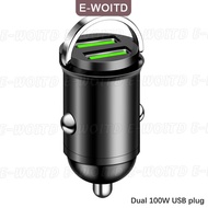 ซื้อ 1 ชิ้นลด 10 บาท อะแดปเตอร์ชาร์จโทรศัพท์ในรถยนต์ขนาดเล็ก100วัตต์ USB สองพอร์ตชาร์จเร็วสำหรับ iPh