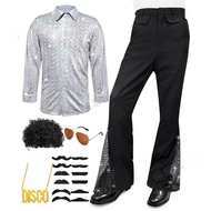 【Ready Stock🇲🇾】Men’s Disco Retro 1960s/70s Costume Shiny Metallic 80s Style Outfit Size S-2XL - 295