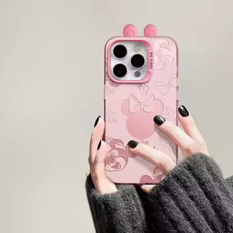 Laser Pink Mickey Minnie Mouse 3D Ears Case For Huawei Honor Magic 7 Lite 400 200 Pro 90 Lite 5G X6B