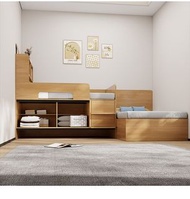 (全港送貨 免費設計） 簡約原木風 上下抽拉床Pull-out bed  錯位型 榻榻米 多功能儲物 上下组合床 Bunk beds 拖床 Tram 高箱储物 床櫃一體 儲物床storage bed 