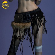 SUBEI1 Mini Bag Belt, Gyaru Trendy Design Faux Fur Splicing Belts, Irregular Chic Y2K Cowgirl Waistb