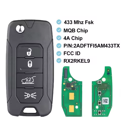 YOCASTY RX2RKEKel9 2ADFTFI5AM 433TX Keyless Remote Flip Key 4A 48Chip 433.92MHz SIP22 Blade For Jeep