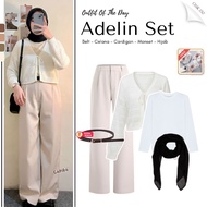 Adeline Set (Cardigan, Pants, Hijab, Cuff) Oneset Outfit for Casual Coffee Beach - GNK030