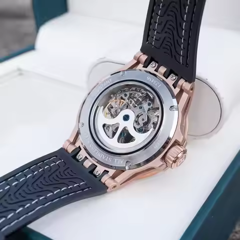Reef Tiger Men's Luxury Skeleton Automatic Watch – Waterproof Military-Style Timepiece with White Ru