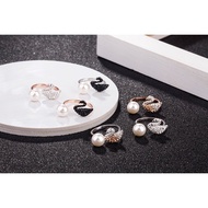 Open Pearl Ring s925Pearl Swan Female Rose Gold Black and White Shijia Pure Silver Jewelry Ring Swan