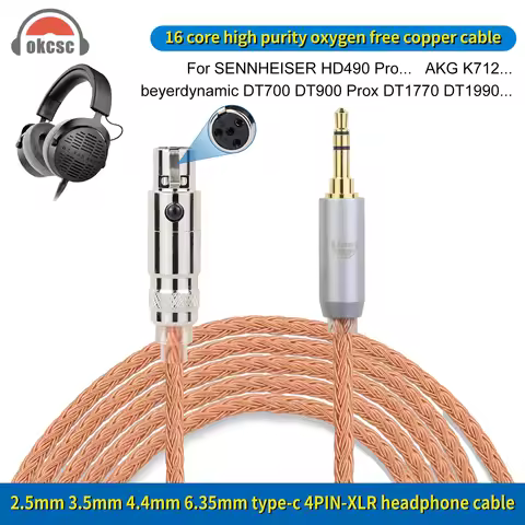 OKCSC 16 Core Standard Balance Headphone Cable for SENNHEISER HD490 Pro AKG K712 Beyerdynamic DT700 