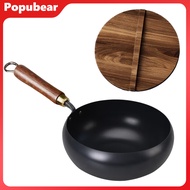 Forged Iron Wok with Wooden Lid Nonstick Skillet Pot Even Heating Fry Pan for Gas Stove Induction Co
