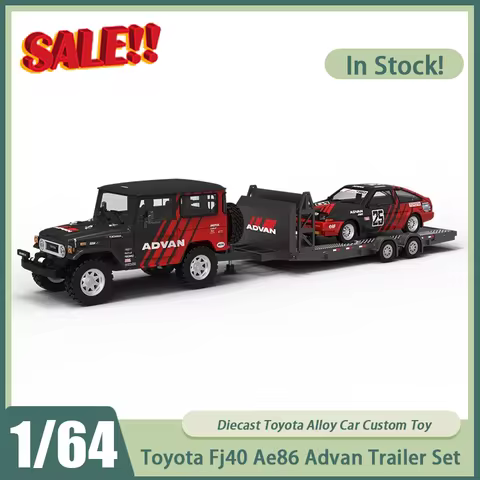 In Stock 1:64 Toyota Fj40 Ae86 Advan Trailer Set Alloy Miniature Diecast Model Toyota Advan Suv Car 