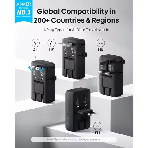 NEW Anker Nano Travel Adapter 5 in 1 20W Fast Charging 2C2A Foldable Plug US UK EU AU for Phone Lapt