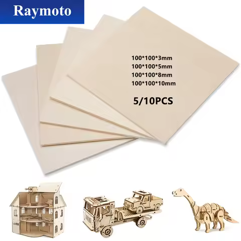 Raymoto 5pcs Plywood Sheets 100mm For Laser Engraving Cutting Wood Sheets Test Squares Wood Board Fo