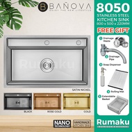 BANOVA SUS 304 BK 8050 Stainless Steel Home Single Kitchen Sink Sinki Dapur Nano SATIN / BLACK / ROSE GOLD / GOLD