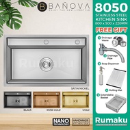 BANOVA SUS 304 BK 8050 Stainless Steel Home Single Kitchen Sink Sinki Dapur Nano SATIN / BLACK / ROS