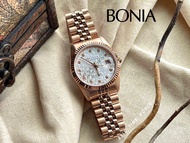 [Original] Bonia BNB10550-1516 Classic Sapphire Men Watch with Silver Monogram printed Dial Rose Gol