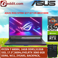 ASUS ROG STRIX G17 G713R-MKH160W GAMING LAPTOP (RYZEN 7 6800H,16GB,512GB SSD,17.3" FHD 360Hz,RTX3060 6GB,WIN11) FREE BACKPACK