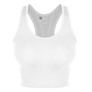 Basic Crop Tops Racerback Yoga Vest Women Gym Seamless Rib Knit Tank Tops Female Bra Without Brassiere Pad